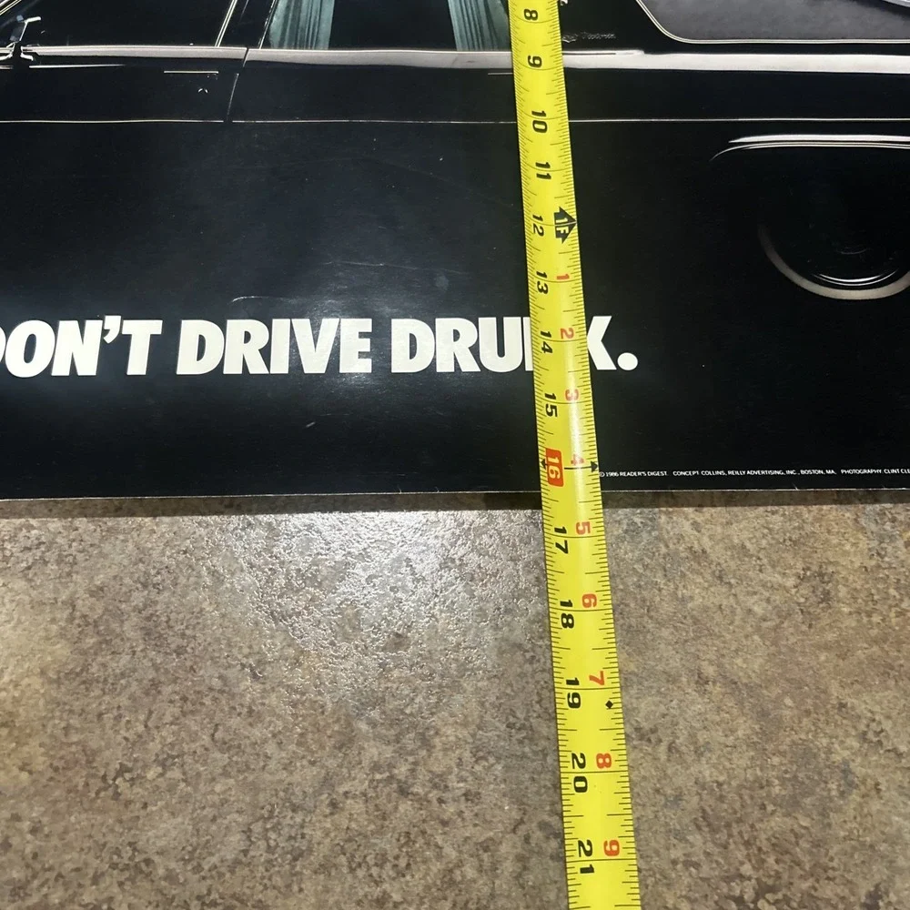Vintage Anti Dunk Driving Poster 1986 (17x36) Chevy Cadillac Rare Public Health